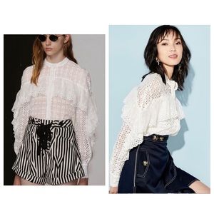 NWT Self Portrait white floral organza lace button down top